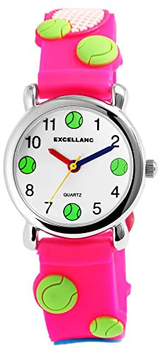 Excellanc Kinderuhr Mädchen Armbanduhr Kinder Analog – Kinder Uhr Kinderarmbanduhr ab 3 Jahre Kids Watch (Traktor,Dino,etc) (Pink/Tennisball)