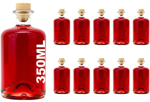 casavetro Lot de 10 bouteilles en verre, vides, 350 ml, avec bouchon, pour l'eau, le vin, le vinaigre, l’huile, à remplir, 0,35 l