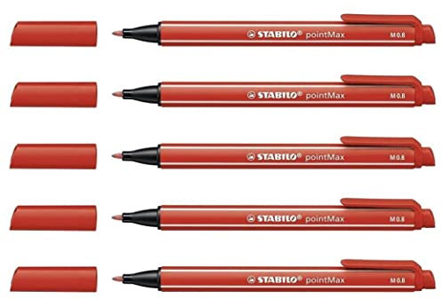STABILO Filzstifte, Spitze, mittlere Spitze, 0,8 mm, Rot, 5 Stück