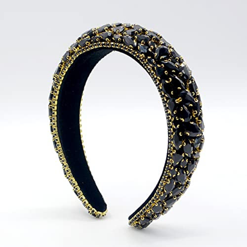 Strass-Stirnband, gepolstert, barocke Kristalle, modisches Party-Haarband für Braut, Hochzeit, Jahrestag, Urlaub, Geschenke (Schwarz)