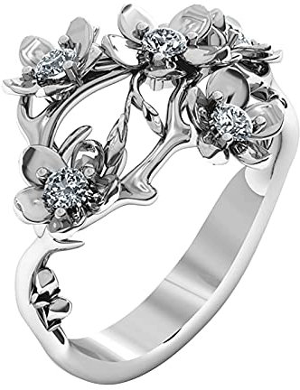 TianWlio Schmuck Silber Mode für Frauen Saphire Ring Blumen Weiß Verlobungsringe Ringe Böhmischen Modeschmuck Geschenk Ringe Schmuck für Damen und Mädchen (D, One Size)