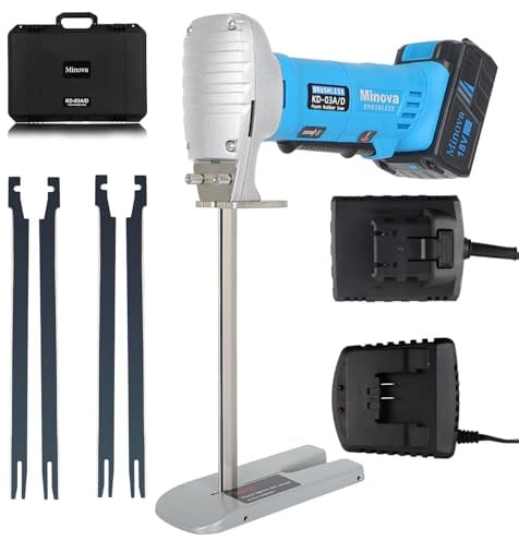 MINOVA Schaumgummisäge Schaumstoffsäge 20 cm Wechselstrom/Gleichstrome (AC/DC) Kit, Schneiden aller Dichten von Schaumgummi, Polsterschaumstoffkissen und flexiblem Kunststoff-Schaum mit Koffer