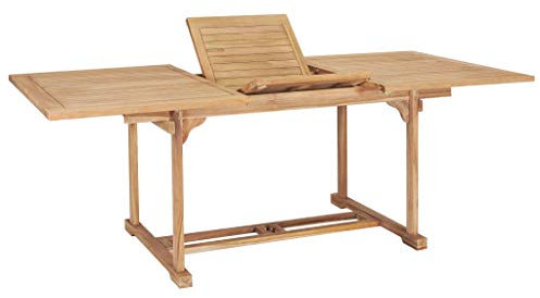 Keketa Ausziehtisch Gartentisch Ausziehbarer Balkontisch Mit Schirmloch Gartentisch Ausziehtisch Holztisch Tisch Esstisch für Garten Terrasse Balkon 150-200 x100x75 cm Massivholz Teak