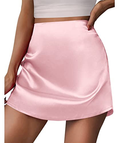 Onsoyours Gonna Sexy Donna Corta a Vita Alta in Raso Mini Gonne Elegante retrò Aderente Elasticizzata Casual Gonna Corta da Spiaggia A Rosa XS