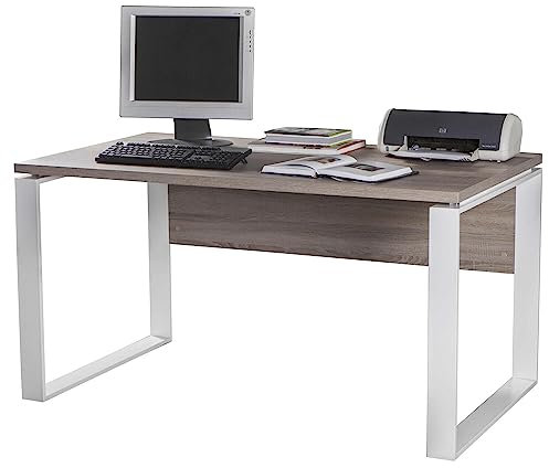 Composad | Scrivania della Linea DISEGNO con gambe in metallo, Scrivania PC Moderna, (LxAxP) 140x74,50x80 cm, Colore Rovere Sonoma e gambe Bianco, per Ufficio, Studio, Cameretta, Made in Italy
