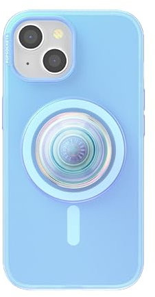 PopSockets iPhone 15 Case with Phone Grip and Slide Compatible with MagSafe, Phone Case for iPhone 15, Wireless Charging Compatible - Opalescent Blue