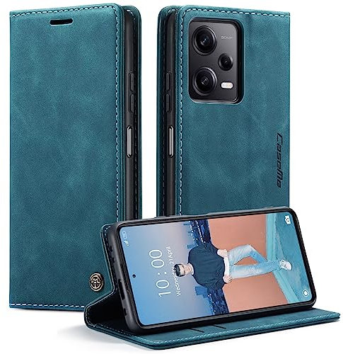 Casecret Handyhülle für Xiaomi Redmi Note 12 Pro 5G Hülle Xiaomi Poco X5 Pro 5G Premium Leder Klappbar Flip Case Tasche Wallet Magnet Magnetisch Kartenfach Klapphülle Schutzhülle Lederhülle Blaugrün