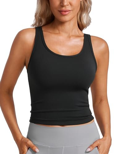 CRZ YOGA Damen Butterluxe Doppelt Gefüttert Tanktop Sport Fitness Ärmellose Racerback Crop Top Casual Cropped Oberteile Schwarz 38