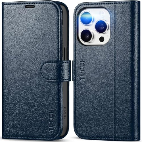 TUCCH Hülle für iPhone 15 Pro 5G, Schutzhülle TPU [Kartenfächer] [Standfunktion] [RFID Blocker] [Magnet] Stoßfeste Handyhülle, Lederhülle Kompatibel mit iPhone 15 Pro 2023(6,1 Zoll), Marineblau