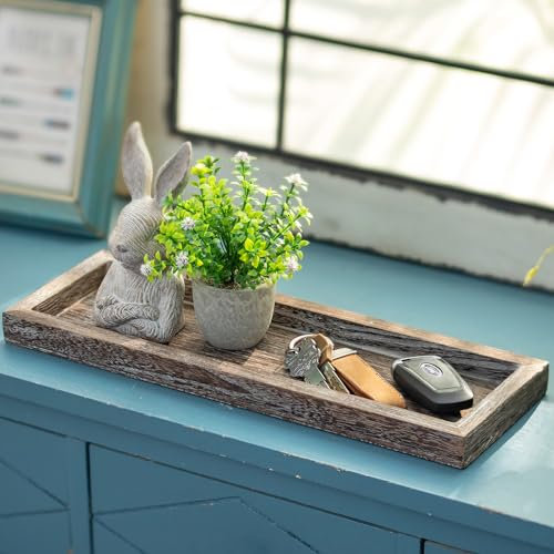 Romadedi Rechteckig Holztablett Tablett Deko:43cm Holz Dekotablett Länglich Vintage Kerzentablett Holzschale für Kerzen Tisch Centerpiece Tischdeko Zuhause Couchtisch Küche Wohnzimmer Dekorative