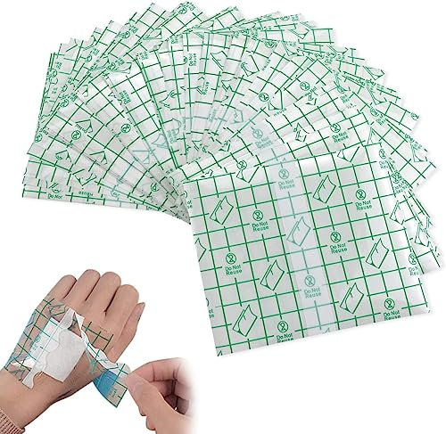 50 Piezas Película De Vendaje Transparente Impermeable, Vendaje adhesivo impermeable para tatuajes 6 x 6 cm, Cinta Adhesiva Heridas para Deportes Ducha Tatuaje