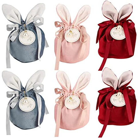 Osterhase Geschenktüten Kaninchen Ohr -Samt -Kordelbeutel Geschenkbeutel Juwelierbeutel 6pcs, Ostergeschenkbeutel