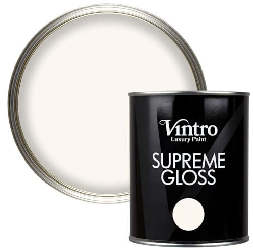 Vintro Paint | Gloss Paint | for Walls | Wood | Trim | Gloss Furniture Paint | Interior & Exterior Use. 1 Litre (Creamy White - Champagne Waltz)