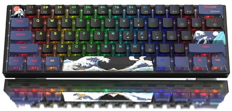 Womier 60% Percent Keyboard, WK61 Mechanical RGB Wired Gaming Keyboard, Hot-Swappable Keyboard with Kanagawa Anime PBT Keycaps for Windows PC Gamers - POM Linear Red Switch
