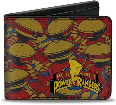 Buckle-Down Power Rangers Bifold Wallet | MMPR Power Rangers Alpha 5 Pose Stacked Billfold Credit Card and ID Slots Vegan Leather