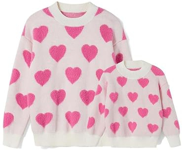 SANSIWU Mom and Daughter Matching Outfits Love Heart Valentine 's Day Shirt Crewneck Long Sleeve Casual Spring Fall Pullover Tops