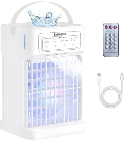 Portable Air Conditioner Cooling Fan, 1100ML Air Conditioning Unit with 3 Wind Speeds, Personal Air Cooler Fan with 7 LED Light, 2-8 Adjustable Timer, 3 Cool Mist Modes Ice Fan for Bedroom Car Office
