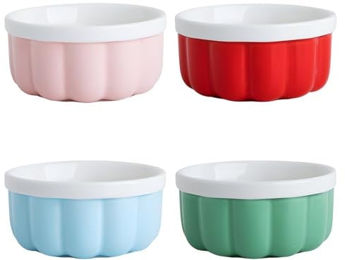 Bootoow Lot De 4 Bols À Crème Brûlée En Céramique, 180 Ml, Passe Au Four