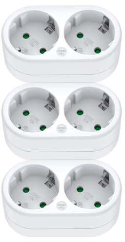 NEOVSUNY Steckdosenadapter 2-Fach mit Kindersicherung Mehrfachsteckdose Tragbar für Steckdose, Doppelstecker für Steckdose für Büro, Hause, Reisen, 2 Fach Steckdosen Weiß (3 Stücke)