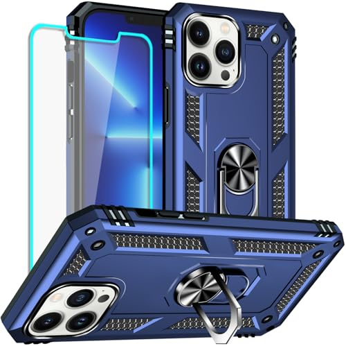 Yiakeng for iPhone 13 Pro Max Case with Screen Protector: Military Grade Protective Cases with Ring Holder Kickstand for - iPhone 13 Pro Max (Blue)