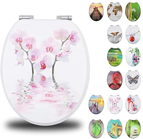 Fanmitrk Wooden Toilet Seat-Durable MDF Toilet Seat Soft Close in Various Patterns(MDF1807)