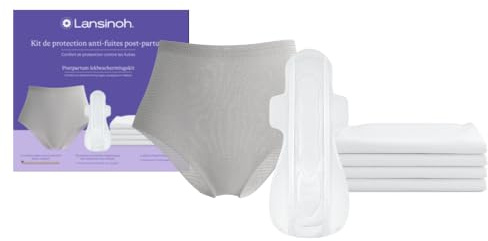 Lansinoh Kit de protection anti-fuites postpartum Essentiels maternité | Kit complet post-accouchement, Protections et accessoires essentiels, Culottes + serviettes + Alèse, Confort et hygiène,