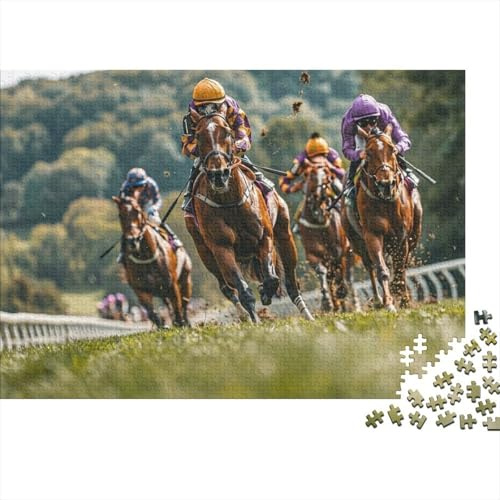 Horse Racing 1000 Piece Jigsaw Puzzle for Adults Paper 1000 Pieces Grass Track Puzzle Game for Family Relaxation Home Decor Gift 38x26cm/1000pcs