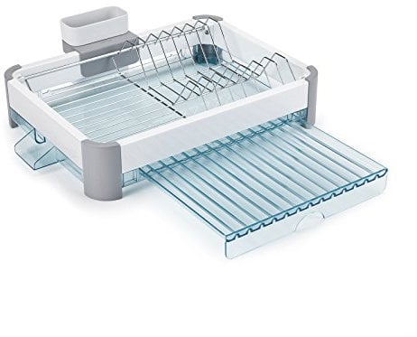 Minky Extending Dish Rack, Dish Drainer Rack With Draining Drip Tray, Slide-Out Extra Tray & Cutlery Holder, Space-Saving & Durable Dish Rack