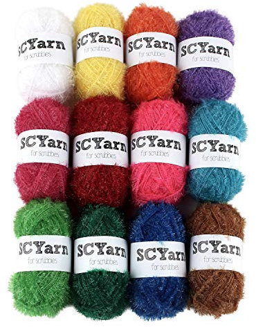 SCYarn for Scrubbies 12 Skeins Bonbons Yarn Assorted Colors 100% Polyester for Dishcloths Crochet and Knitting Project - Total 984 Yards Craft Kit (Rainbow)