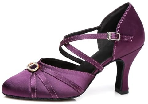 MINITOO Damen Latin Salsa Ankle Strap Tanzschuhe Hochzeit Prom Pumps Schuhe L117B Violett 8cm Absatz EU 39