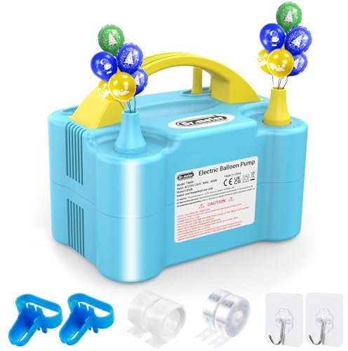 Dr.meter Balloon Air Pump, Electric Inflator Pump with Dual Nozzle Inflator Blower Portable Pump for Party, Wedding, Birthday, Promotional Activities and Festival Decoration(Blue + yellow)
