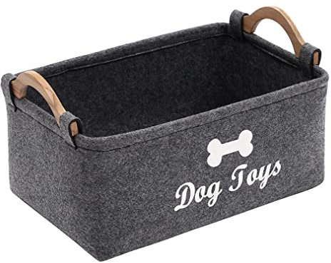 Morezi Felt Pet Toy Box and Storage Basket Chest Organizer - Perfect for Organizing Pet Toys, Blankets, Leashes and Food - Grey