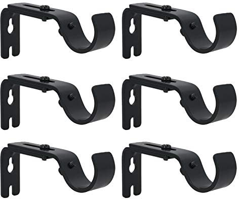 AddGrace Verstellbare Gardinenstangenhalterung, passend für bis zu 2,5 cm Gardinenstange, 6 Stück, stabile ausziehbare Gardinenstangenhalter, Metall-Stangenhalterung Wand (schwarz)