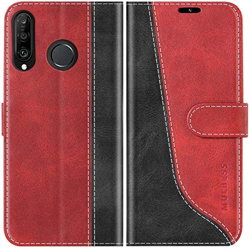 Mulbess für Huawei P30 Lite / P30 Lite New Edition Hülle, Handyülle Leder mit Kartenfach, Klapphülle mit Magnetverschluss, Flip Case Etui Handytasche Schutzhülle, Stilvoll Wein Rot