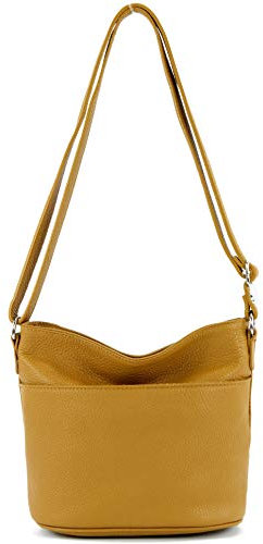 modamoda de T198 kleine Damen Leder Umhängetasche Schultertasche handmade in Italy, Farbe:Senfgelb
