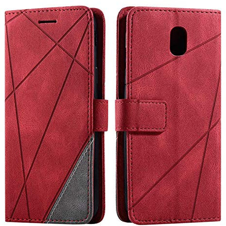 SONWO Hülle für Samsung Galaxy J5 2017, Premium Leder PU Handyhülle Flip Case Wallet Silikon Bumper Schutzhülle Klapphülle für Galaxy J5 2017, Rot