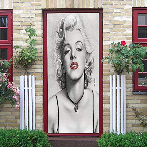 WSNBBEZ 3D Türaufkleber Marilyn Monroe Türtapete Wandbild Selbstklebend PVC Wasserdicht Abnehmbar Türfolie TürPoster Fototapete Wohnzimmer Schlafzimmer Haus Dekoration 77x200cm