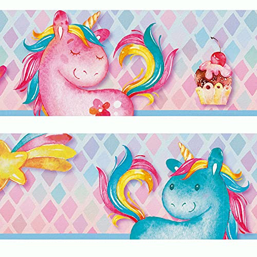 Sunnywall® Wandbordüre Einhorn Regenbogen Butterfly einzigartiges Design | Baby- Kinderzimmer Dekoration | hochwertiges Tapetenvlies | 400 x 12 cm
