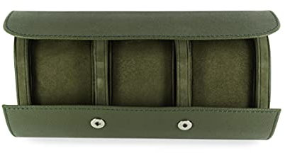 Sprezzi Fashion Luxuriöse Uhrenrolle Uhrenbox Grün aus Leder für 3 Uhren handverarbeitetes Etui zur Uhren Aufbewahrung mit Geschenkverpackung (Khaki Grün)