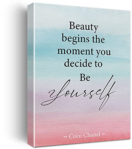 Nvhai Inspirierende Wandkunst Coco Chanel Zitat ''Beauty Begins the Moment You Decide To Be Yourself'', Leinwandgemälde für Zuhause, Wohnzimmer, Wanddekoration, gerahmtes Kunstwerk (30,5 x 38,1 cm)