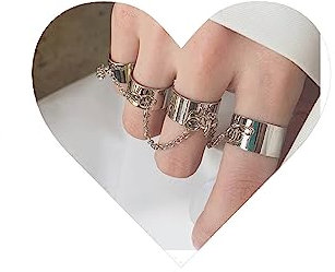 Yheakne Punk Chain Finger Rings Silver Open Cuff Rings Adjustable Knuckle Joint Rings Set Stackable Statement Rings Gothic Rings for Women and Girls