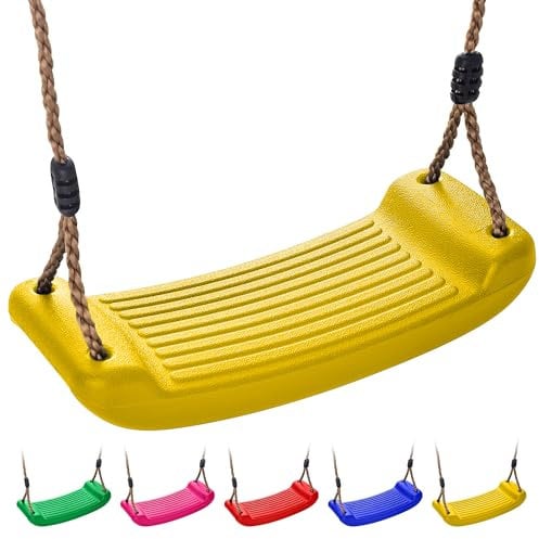 Kids Swing Seat – Durable Outdoor & Indoor Baby Swing Chair with Adjustable Rope – Heavy-Duty Plastic, Weather-Resistant – Replacement Swing for Climbing Frames, Playsets & Tree Swings Yellow