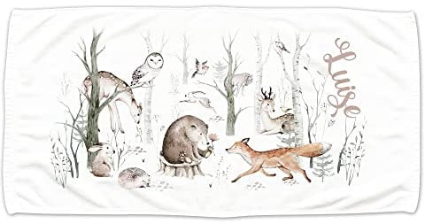 GRAZDesign Kinder Handtuch mit Namen, Waldtiere im Wald, Badetuch für Mädchen von 2-10 Jahren Strand / 140x70cm