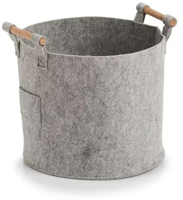 Zeller 14393 Filz Aufbewahrungskorb mit Holzgriffen, Grau, 31cm x 31cm x 28cm
