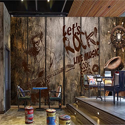 Yimesoy Retro Nostalgic Rock Music Background Wall Paper Bar Restaurant Music Studio Industrial Decor Mural Wallpaper 3D 430Cm(W)×300Cm(H)