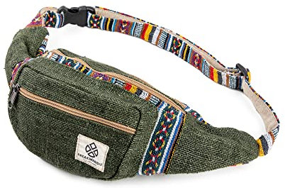 Freakmandu Unisex Hanf Gürteltasche – Fanny Packs, Hüftgürteltasche zum Umhängen, Boho Hippie Stil, Handgefertigte Hüfttaschen für Wandern, Laufen, Joggen, Männer und Frauen, Safari