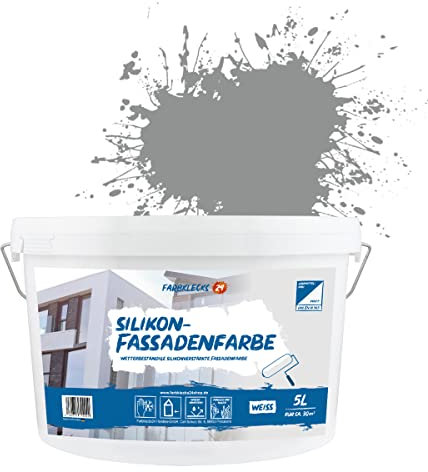 Farbklecks24 Silikon-Fassadenfarbe Color (versch. Größen/Farben) hohe Deckkraft, Wetterschutz, schmutzabweisend (5L, Grau 7-2)