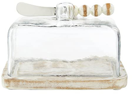 Mud Pie Butterdose mit Glasperlen, Weiß, 8,9 x 16,5 cm