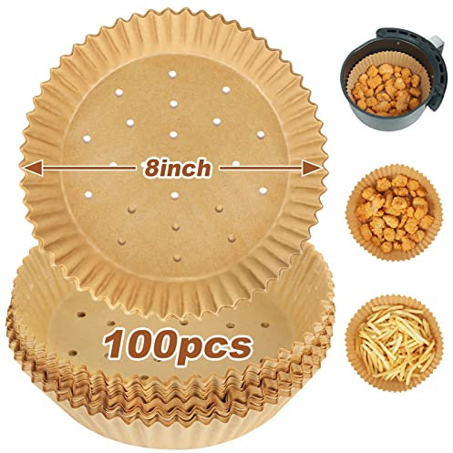 YQL 100pcs Air Fryer Liners Disposable, 6.3inch Air Fryer Liners Round Perforated Parchment Paper for Airfryer 3.5L-6L, Compatible with COSORI, Ninja,Tower,Tefal,Keplin,Russell Hobbs,Schallen Airfryer