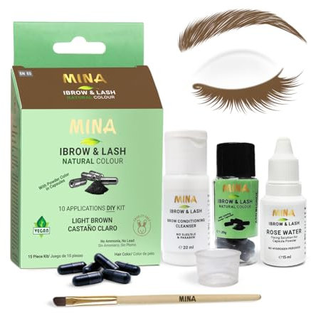 Mina ibrow & Lash Light Brown | Long Lasting (Stay upto 6 week) Natural Spot coloring and Hair Tinting Powder in Capsule, Water and Smudge Proof | No Ammonia, No Lead with Up to 10 Applications